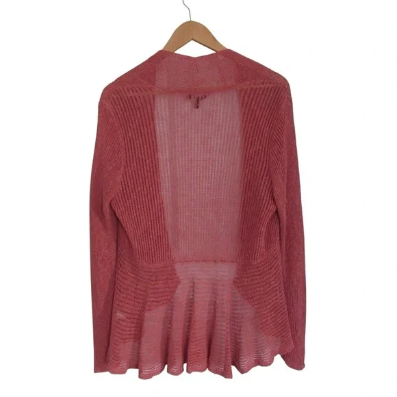 Eileen Fisher Pink Cardigan Medium Airy Linen Grain Rib Open Knit Long Sleeves - Picture 2 of 9